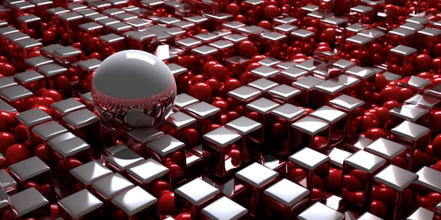 3D ball explores a complex silver 3D labyrinth AI generated