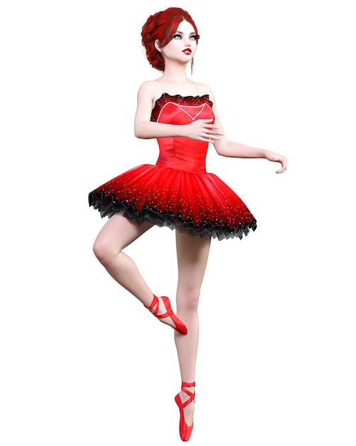 3D ballerina in red tutu