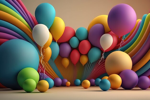 3d balloons full color background generated by ai