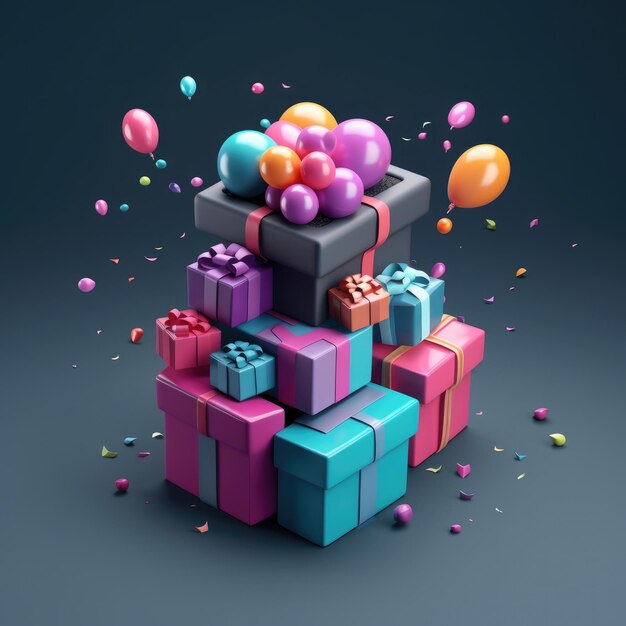 3d balloons and present box generative ai