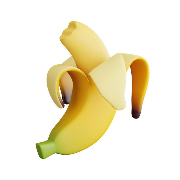 Illustrazione 3d del morso della banana sullo sfondo bianco