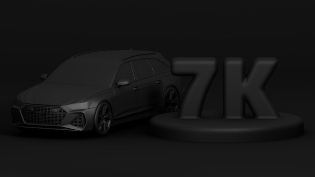 3D-banner met 7K-volgers Bedankt voor het abonneren Scène met zwarte auto 3D-rendering