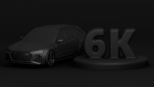 3D Banner with 6K Followers Thank you for subscribe Scene with black car 3d rendering