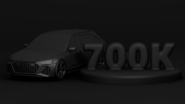 3D Banner with 700K Followers Thank you for subscribe Scene with black car 3d rendering