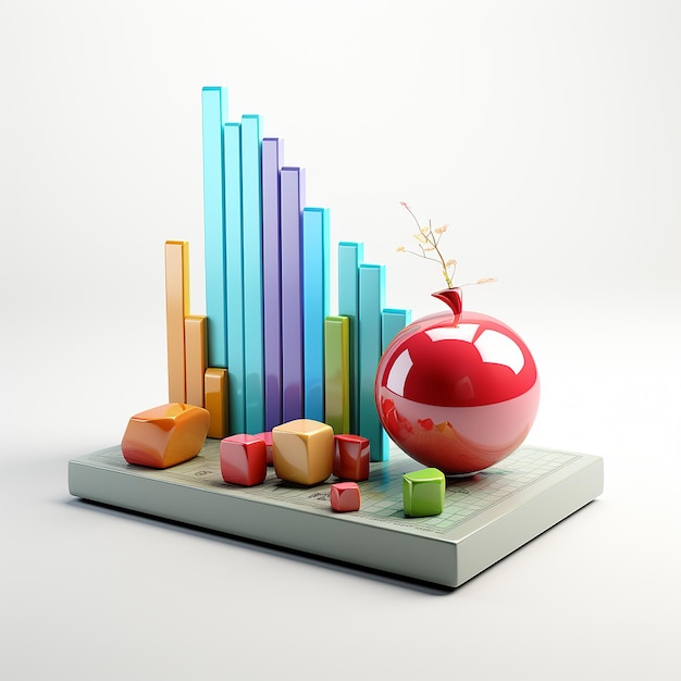 3D Bar Chart Icon with Grey and White Line Chart