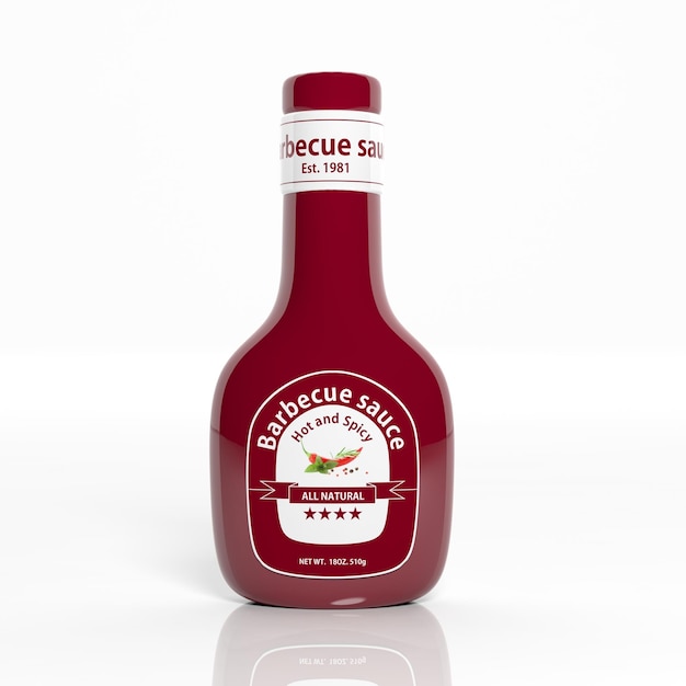 3D barbecue sauce red plastic bottle isolated on white