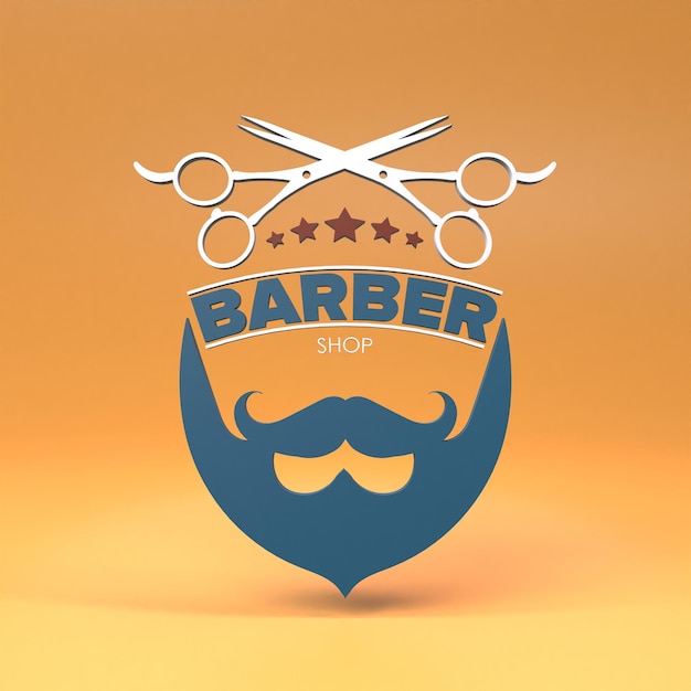 Photo 3d barber shop logo 3d render illustration