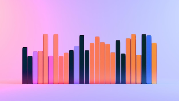 3d bars in pink orange and black arranged in a minimal modern composition against a soft pastel gradient background creating a stylish datainspired visual design
