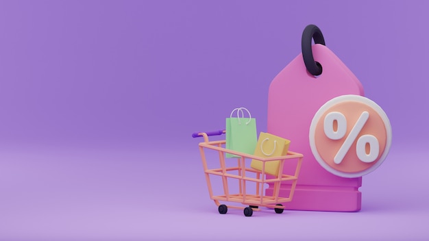 3D Basket or Shopping Cart Icon Concept for Online Shopping