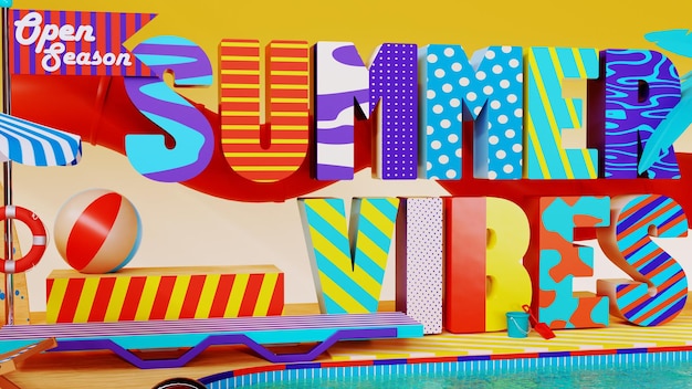 3d beatiful animation of a swimming pool with a water togoban with summer vibes letters summer concept