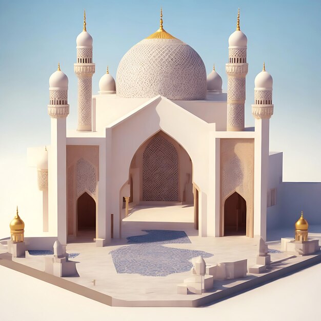 3d Beautiful Mosque 3d Mosque Eid Mubarak Generative Ai