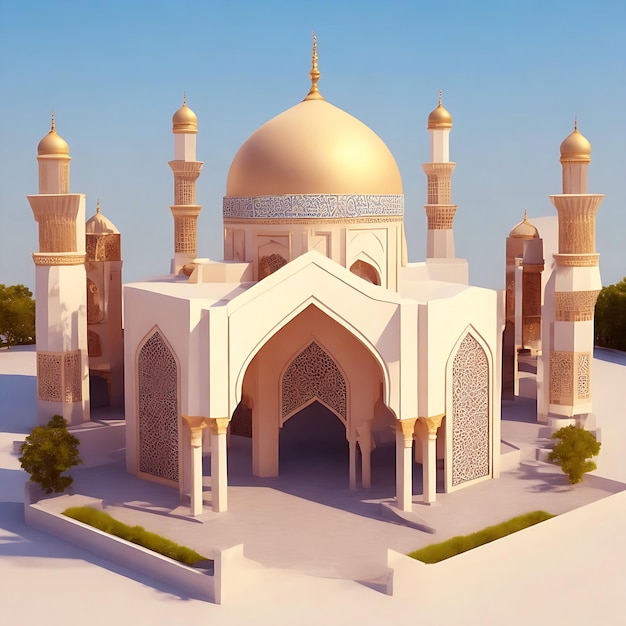 3d Beautiful Mosque 3d Mosque Eid Mubarak Generative Ai