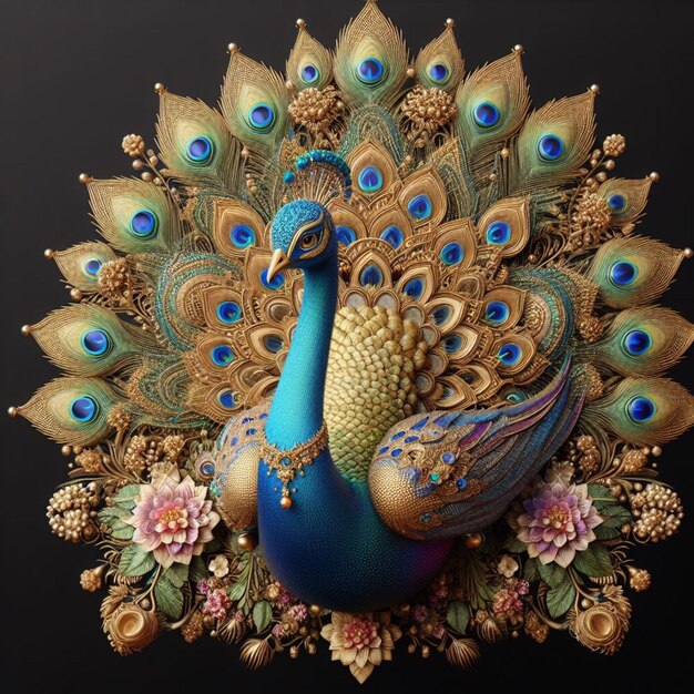 3D Beautiful Peacock Realistic Photograph