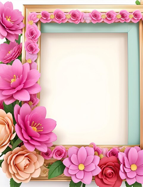 3d beautiful pink flower frame