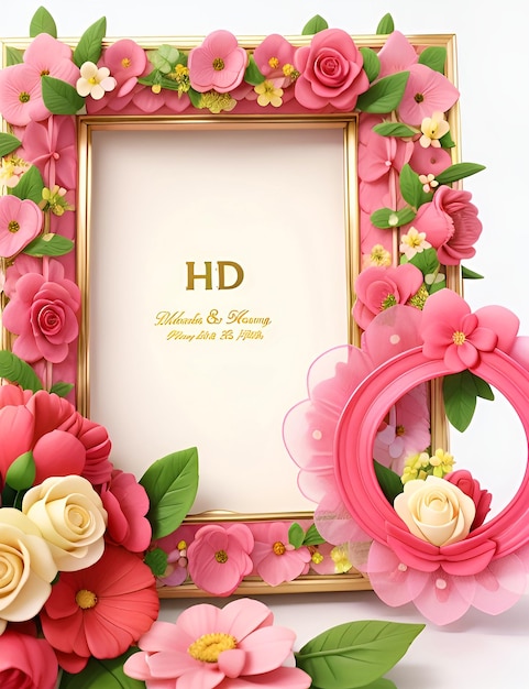 3d beautiful pink flower frame