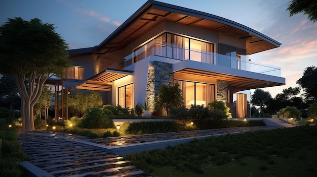 3D beautiful residential house render Generative AI