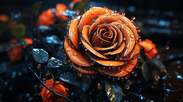 3d beautiful rose waterdrops generative ai