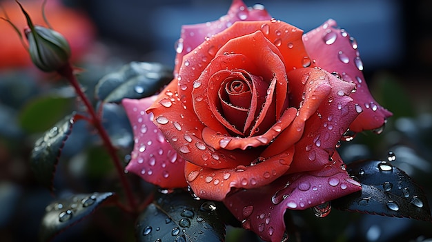 3d beautiful rose waterdrops generative ai