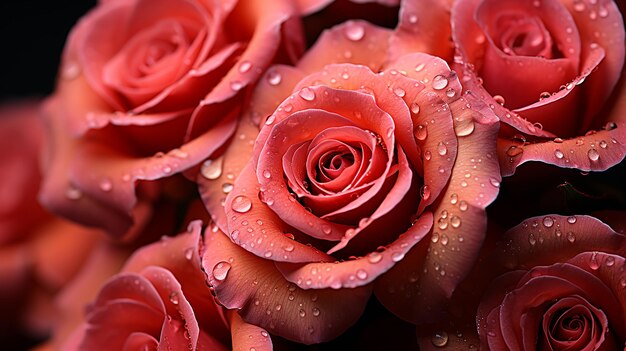 3d beautiful rose waterdrops generative ai