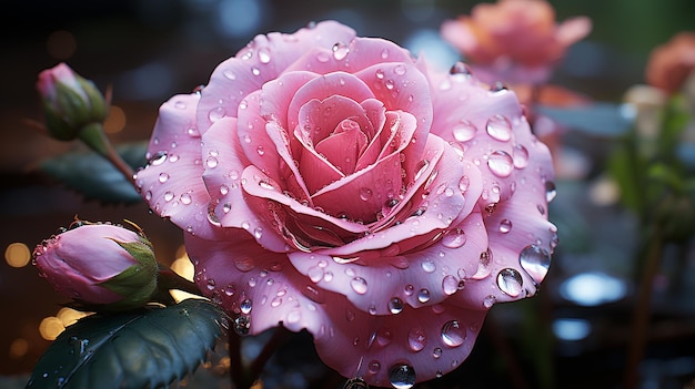 3d beautiful rose waterdrops generative ai