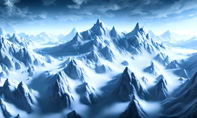 3d, beautiful scenery in snowy mountains in winter