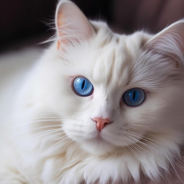 3d beautiful white cat with blue eyes