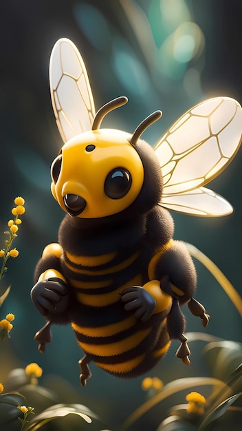 3D bee cartoon character design illustration