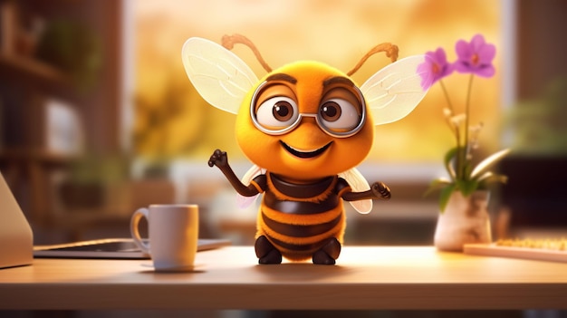 Foto 3d bee character honey bee character 3d bee cartoon bee character cartoon bee cute bee cartoon