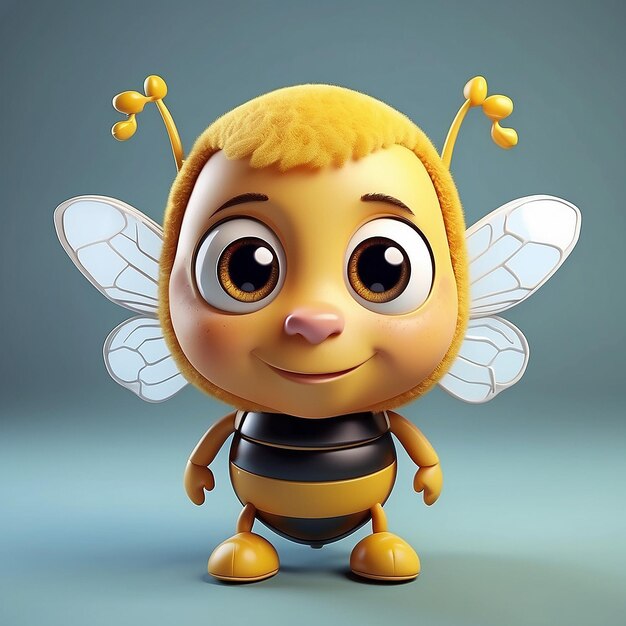 Photo 3d bee with a soft fuzzy texture and background3d bee without background cute smiling face bee