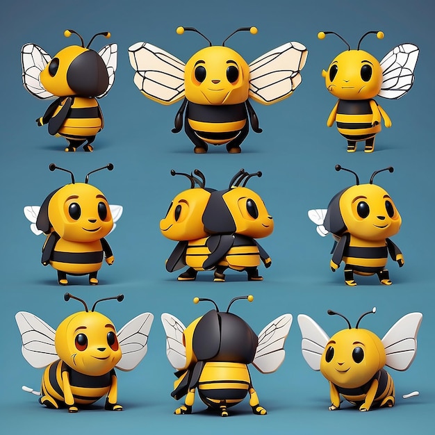 3D bee with a soft fuzzy texture and background3d bee without background cute smiling face bee