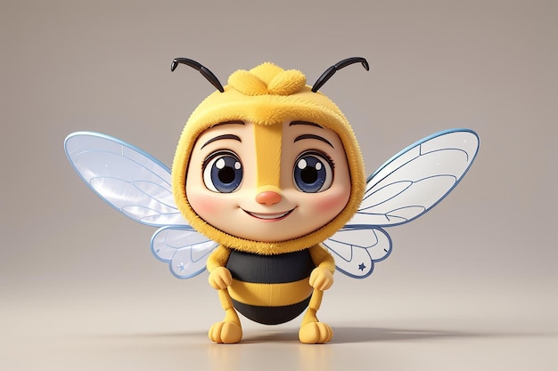 3d bee without background cute smiling face