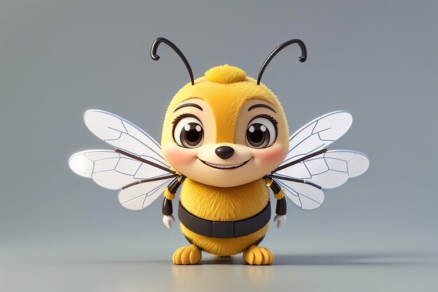 3d bee without background cute smiling face