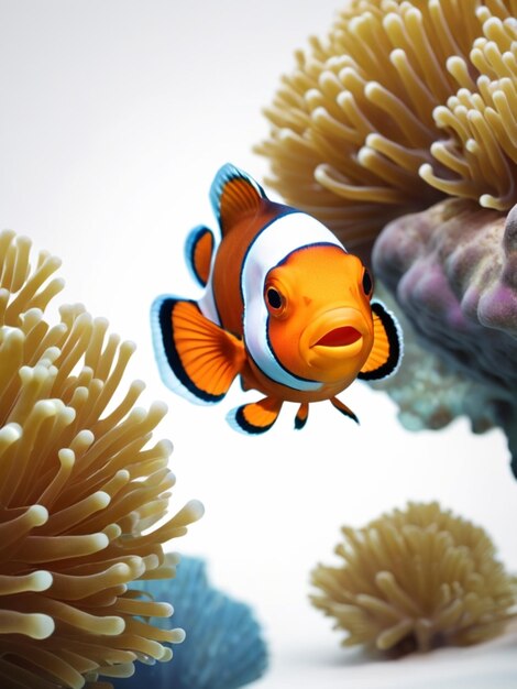 3D-beeld van een clownvis op een witte achtergrond