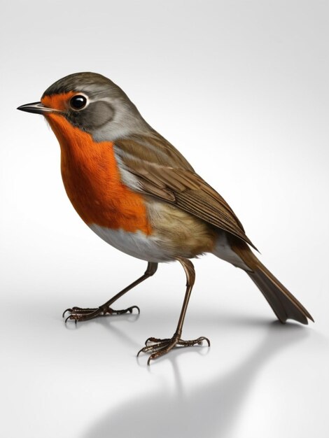 Foto 3d-beeld van een robin-vogel op witte achtergrond