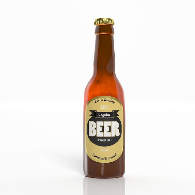 3D beer brown glass bottle isolated on white