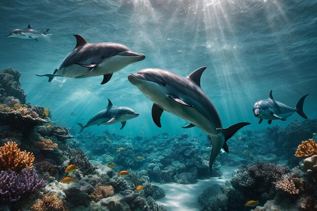 3d behang koraalrif tropische kleurrijke vissen in het water aquarium