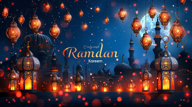 3D behang voor Ramadan en Eid al-Fitr lantaarn muur maan