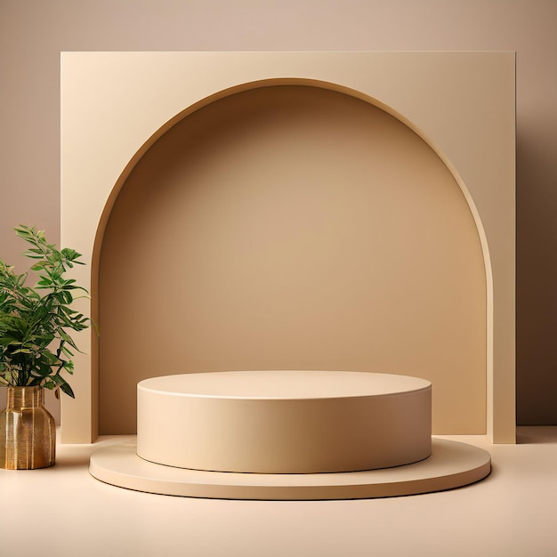 3d beige natural podium pedestal product display background