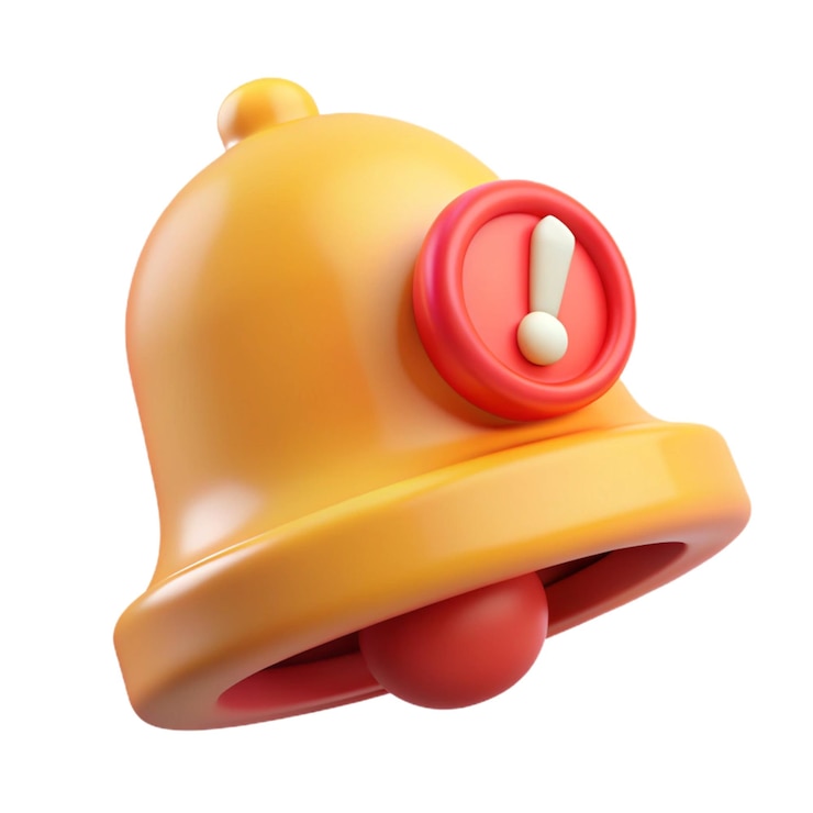 Photo 3d bell with red danger alert notification new important message urgent online call attention sign social media reminder