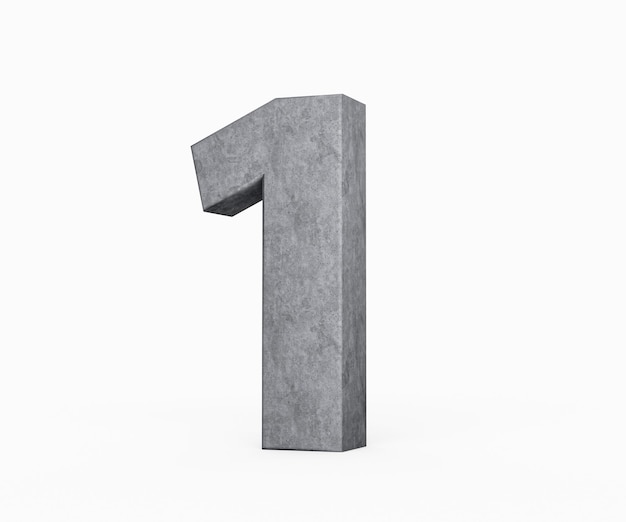 3d beton nummer één 1 cijfer gemaakt van grijze betonnen steen op witte achtergrond 3d illustratie
