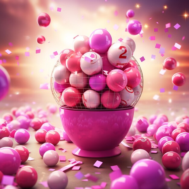 3D Bingo Ball pink color realistic colorful wallpaper