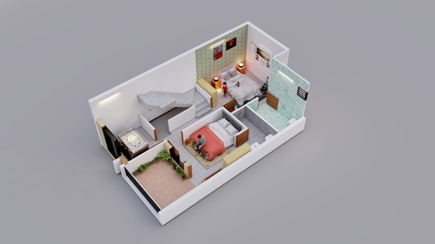 3d binnenlands plan van individueel huis