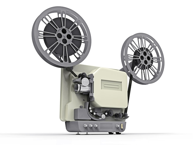 3D bioscoop filmprojector geïsoleerd op een witte achtergrond. 3D-rendering.