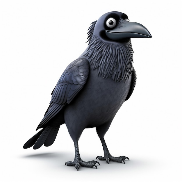 A 3D Bird Crow Cartoon Character A Wise and Mysterious Creature generative ai