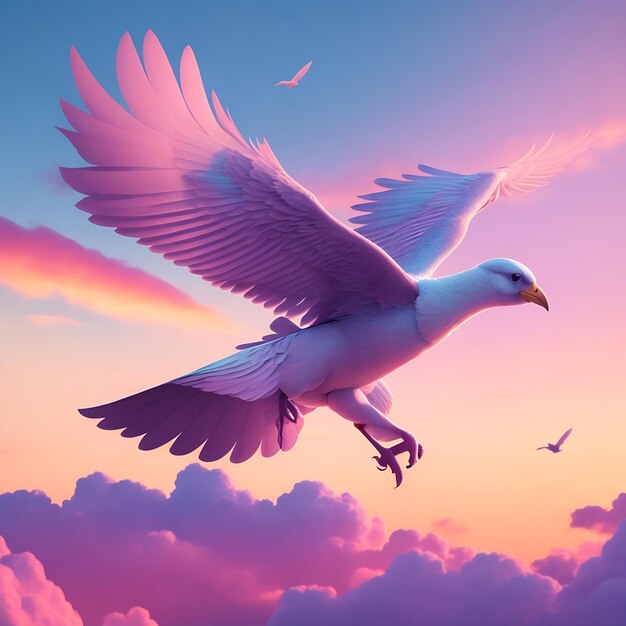 3D bird perched atop a soft pastelcolored cloud ai generated