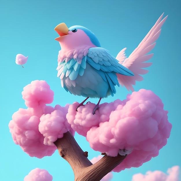 Photo 3d bird perched atop a soft pastelcolored cloud ai generated