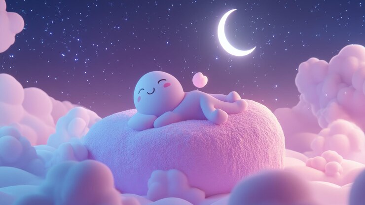 Photo 3d bitcoin mascot napping on fluffy marshmallow under night sky