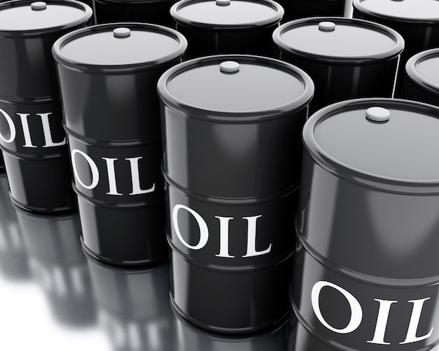 3d Black barrels of oil. Business concept.