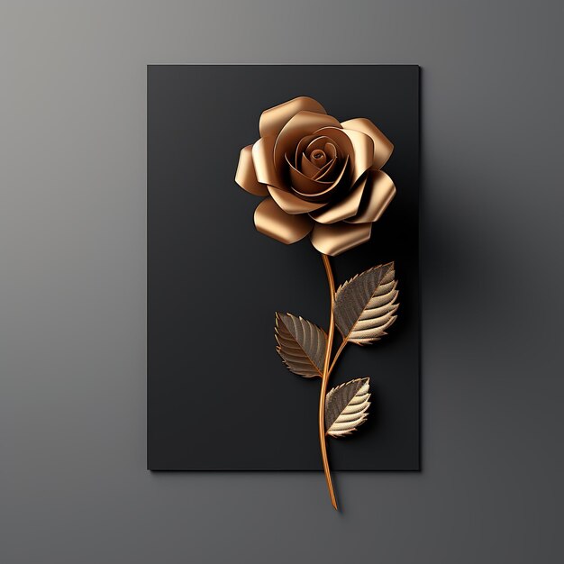 3D Black card with gold rose on dark background Ai Generated