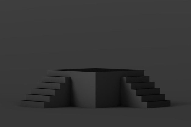 3D черный пустой подиум для продуктов с лестницей